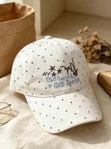 1 Pc Embroidered Baseball Cap With Dot And Letter Design, Women's Wide-Brimmed Korean-Style Versatile Deep-Top Baseball Cap, A Gift For Friends - Multicolor - View 4