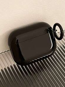 Glossy Pure Black Compatible With Airpods 5 Protective Case, Earphone Shell + Matching Color Round Ring Hook, Niche Low Saturation Glossy Black Commuter Versatile All-Match Style, Compatible Compatible With Airpods 1/2/3/4/5/Pro/Pro2/Pro3, Simple Affordable Niche Gift For Men, Practical Holiday Gift - Solid Black - View 15