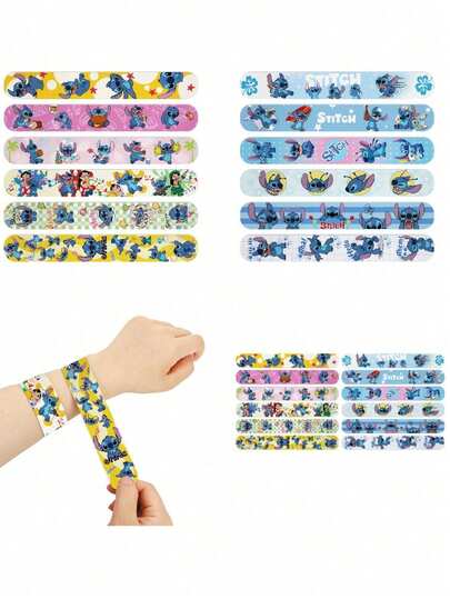 Christmas Festival Decoration Props 12pcs/24pcs Stitch Snap Bracelet Cartoon Anime Figure Stitch Image Birthday Festival Party Dress Up Prop Wrist Strap Toys Gift
