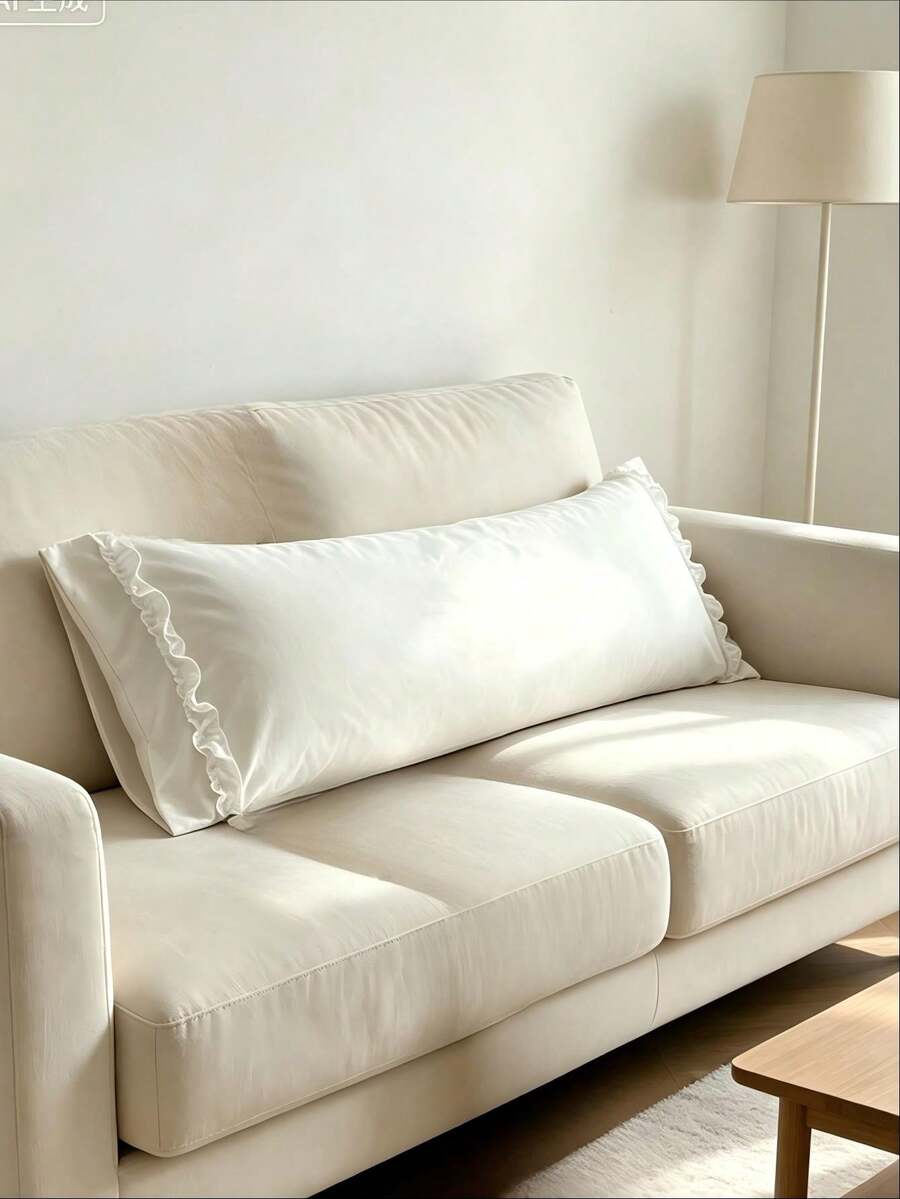 1pc 100% Polyester Solid Color Lace Long Pillowcase, Lightweight And Elegant, Soft As Clouds To The Touch, Suitable For Bedding And Sofa Decoration (Pillow Insert Not Included)