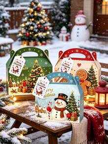 24/12pcs Christmas Santa Claus Gift Box Set, Christmas Tree & Snowman Print With Christmas Cards, Christmas Gift Packaging Handheld Box, Holiday Party Supplies, Christmas Gift Wrapping Box, Atmosphere Decor, Suitable For Christmas Table Decoration & Gift Wrapping - Multicolor - View 7