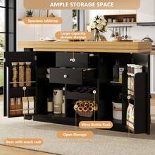 Flieks Extendable Sideboard & Dining Table Combo, 2 Drawers & Snack Rack, Space-Saving Sideboard For Small Flats - Black - View 5