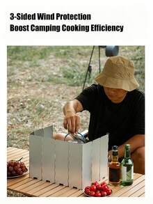1pc Outdoor Foldable Aluminum Windshield, 9-Panel Camping Stove Windscreen With Storage Bag, Suitable For Camping And Hiking - Silver - View 1