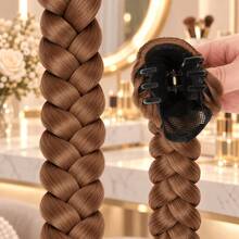 Pre-Braided Ponytail Braids, Thick Braided Hair Extensions, Suitable For Weddings, Concerts, Halloween, Cosplay, Vacations, K-Pop, Y2K And Photo Shoots - Light Brown - View 3