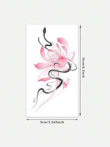 1pc Temporary Tattoo Sticker, Pink Ink Wash Lotus & Black Snake Pattern, Realistic Fake Tattoo Design, Suitable For Daily, Bachelorette Party Favors, Music Festivals, Cosplay, Graduation Gifts, Lasts 3-5 Days - Multicolor - View 2