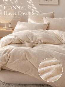Haus Hana 2/3pcs Velvet Solid Color Duvet Cover Set, Soft And Warm, Easy To Care For,Autumn And Winter,Various Sizes (1 Duvet Cover & 1/2 Pillowcases, No Duvet Insert), Home Textiles, Machine Washable - Beige - View 1