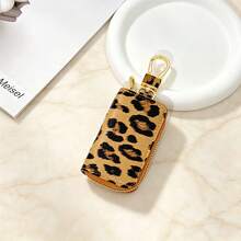 Leopard Print Car Key Cover, PU Leather Zipper Key Organizer Bag With Metal Key Ring, Compact Portable Unisex Key Pouch, Can Store Car Keys, Cards And Coins, Suitable For Daily Commute, Travel And Dating - Multicolor - View 15