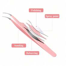 1pc Pink Stainless Steel Eyelash Extension Tweezers, Ultra-Hard Fiber Tip High Precision Anti-Static Tweezers - Pink - View 5