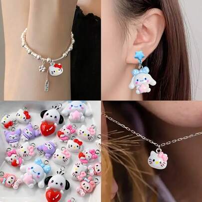 SANRIO 10 قطع مجموعة ديكور ثلاثي الأبعاد من سانريو، تتميز بتصاميم لطيفة لهيلو كيتي وميلودي وكورومي وبوتشاكو، مثالية لإكسسوارات الشعر وأغطية الهواتف، بدون رائحة