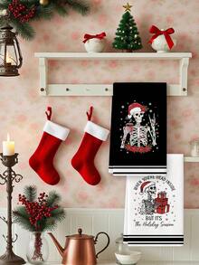 2 Pcs Christmas Skeleton Snowflake Letter Slogan Kitchen Towels Gothic Holiday Dish Towels Can Be Used In Kitchen Drying Hand Towels Tea Towels Suitable For Farmhouse Kitchen Home Indoor Dish Drying - Black and White - View 8