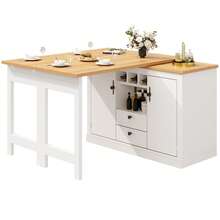 Flieks 360° Rotation, Bar Table (Main Body 120-180 X 40 X 76 Cm), Coffee Bar Furniture, Rotatable Dining Bar With Storage, Kitchen Island, Double Doors With Wine Rack, Adjustable Shelves, Open Storage Space - White - View 11