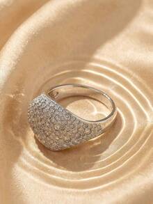 SWAROVSKI Full Crystal Pave Square Ring, Elegant Sparkling Wide Band Ring, Birthday Gift For Girlfriend - Silver - View 3