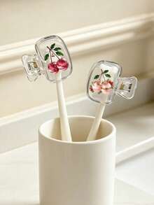 Cherry Pattern Portable Toothbrush Head Protective Cover, Cute Cherry Pattern Storage Box, Reusable Travel Toothbrush Case, Mini Storage Box, Toothbrush Protective Cover Rack, Essential Bathroom Accessory, With Dual Drainage And Ventilation Function, Suitable For Home, Bathroom, Dorm, Hotel, Graduation Season, Back To School, Office And Travel, Cute Toothbrush Head Storage Box, Ideal Choice For Bathroom Storage, Suitable For Home And Dorm Use, Protects Your Toothbrush Cleanliness, Cares For Your Oral Health. - Multicolor - View 3