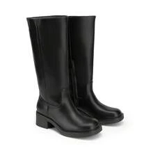 Women's Knee-High Boots, Comfortable Chunky Block Heel Pointed Toe Pull On Side Zipper Suede Slouch Riding Boots - Black - View 7