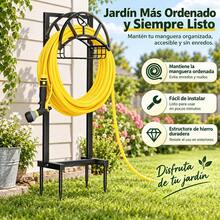 108cm Iron Garden Hose Holder With Storage Basket And 4-Point Anchor Base, Black Outdoor Organizer For Up To 150FT Hoses - A - View 3