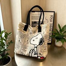 1pc Snoopy Striped Canvas Tote Bag, Large Capacity Shoulder Bag, Cute Multi-Functional Handbag, Suitable For Work, Casual, Travel, School, Birthday, Valentine's Day, Mother's Day Gift - View 9