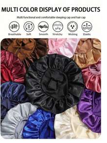 1pc Luxury Silk Satin Sleep Caps, Solid Color, Elastic Hair Protection Caps, Lightweight Comfortable For All-Night Wear, Hair Care, Shower, Gentle Fit To Scalp, For Her - Multicolor - View 9