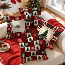 4pcs/1pc Christmas Patchwork Plaid Pattern Pillow Case, Single-Sided Printed Pillow Case, Suitable For Living Room Bedroom Home Decor, All-Season Pillow Case - Multicolor - View 6