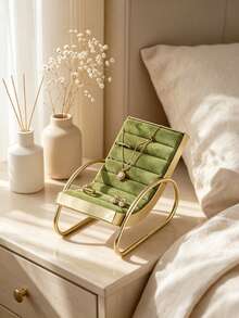 Mini Lounge Chair Velvet Jewelry Display Stand Gold Metal Small Beach Chair Ring Earring Necklace Holder Vanity Trinket Organizer For Dresser Bedroom Table Decor - Multicolor - View 4