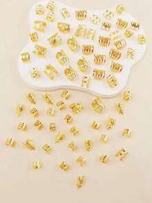 70pcs/Set Hair Beads Hair Rings Braiding Rings Alloy Hair Accessories Suitable For Dreadlocks Adjustable Metal Braiding Hair Jewelry - Gold - View 6