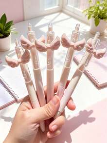 1/6pcs Cute Angel Wings Decorative Clickable Neutral Pens, Pink-White Gradient Barrel Smooth Black Ink Pens, Girly Journaling Writing Pens/Ballpoint Pens, Student Office Stationery, Back To School Gift For Friends - Angel Wings - View 5