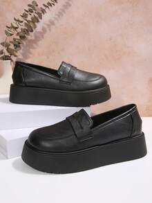 Women's Loafers And Slip-On Shoes, Vintage Thick Sole Shoes, British Academy Style Height-Increasing Versatile Shoes - Black - View 6