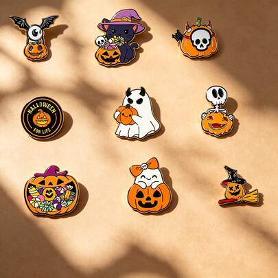 Juego de 2 piezas de insignias de metal esmaltado con diseño de calabaza de Halloween - Broche unisex con tema espeluznante "Truco o ", accesorio de moda festivo novedoso