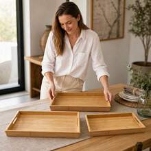 33x22 Cm Bamboo Serving Tray Set (3 Pcs) - 33x22 Cm, 25x37 Cm, 28x40x3.5 Cm, Wood, Rectangular, Breakfast Bed Trays, Random Color - View 1