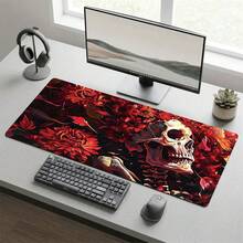 White Skeleton & Red Flower Pattern Gaming Mouse Pad, Non-Slip Rubber Desk Mat, Smooth Glide Surface For PC Laptop Office Home, Gothic Abstract Art Decor, Back To School Supplies - A - View 2