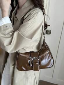 Niche Design Chain 2026 New Women's Bag Fashion Gothic Style Rivet Underarm Bag Handbag Shoulder Bag Solid Color Studded Chain Shoulder Bag - Brown - View 3