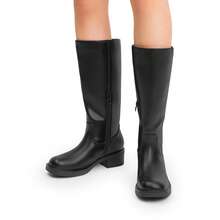 Women's Knee-High Boots, Comfortable Chunky Block Heel Pointed Toe Pull On Side Zipper Suede Slouch Riding Boots - Black - View 10