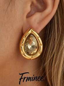 Frminee 1 Pair Luxury Women's Gold Stainless Steel Teardrop Earrings, 18K Gold Plated Fade-Resistant Classic Minimalist Elegant Earrings Suitable For Daily Wear Or Party, Jewelry Accessory, Summer Beach Vacation, Travel, Women's Daily Decoration, Outfit Matching, Date, Party And Other Occasions, Anniversary And Other Holiday Gifts For Female Friends - Multicolor - View 6