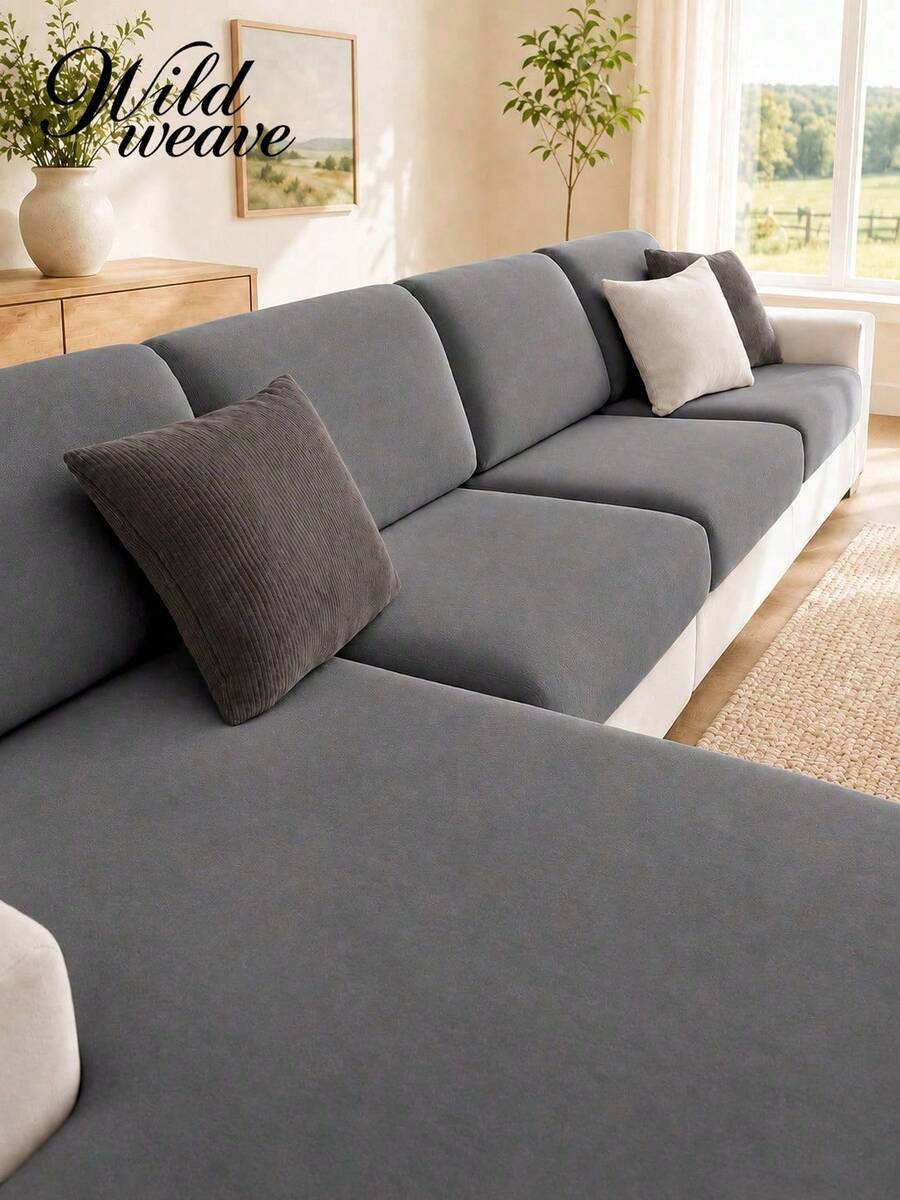 1pc  Solid Milk Silk Elastic Sofa Cover, Four Seasons Universal Sofa Slipcover
