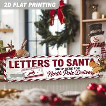 2D Flat Printed Vintage Christmas Letter Box Sign - North Pole Delivery Area, Design Includes Reindeer And Airmail Stamps, Wall Hanging Christmas Decor, Suitable For Home, Mailbox (Random Style) - A - View 3