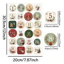 96pcs/4sheets Christmas Advent Calendar Stickers, 1-24 Number Stickers With Festive Designs - Holiday Countdown Labels Stickers For Gift Wrapping, Envelope Seals & Party Decoration - Multicolor - View 2