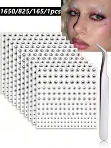 1650/825/165pcs 3-6mm Silver-Plated Acrylic Fake Nose Rings, Earrings, Stickers, Fake Eyebrows, Lip Rings, No-Piercing Body Jewelry, Face Stickers - Silver - View 1