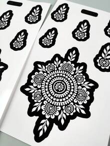 2pcs Henna Tattoo Stencil, Symmetrical Round Mandala Paisley Floral Body Art Template, Suitable For Hands, Wrists, Fingers DIY Body Painting - Black - View 8