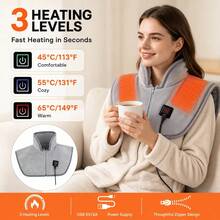 USB Electric Heated Shawl, 3-Level Temperature Control, Zippered Heating Shoulder Wrap, Suitable For Neck And Back, Relieves Neck And Shoulder Fatigue, Warms Back, Washable Warm Shawl, Unisex, Ergonomic Design, Suitable For Home, Office, Travel, Ideal Holiday Gift - Grey - View 1
