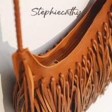 STEPHIECATHY Bohemian Style PU Leather Fringed Zipper Closure Woven Long Strap Women Casual Small Shoulder Crossbody Bag, Suitable For Vacation Travel - Brown - View 7