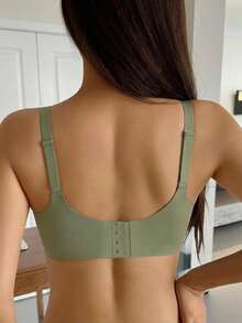 DAZY 1pc Casual Comfy Green Wireless Seamless Women Bra, Simple Solid Color Bra Wireless - Green - View 4