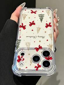 Phone Case - [2D Print] Compatible With IPhone 18/18 Pro/18 Pro Max/17/17 Pro/17 Pro Max/16/15/14/13/12 Series, Small Red Bow Christmas Tree Handwritten Text Full Print Pattern Transparent Four-Corner Shockproof Phone Case, Lightweight And Protective, Unisex For Daily Use, Ideal Gift - Clear - View 4