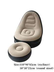 Single Inflatable Air Sofa With Matching Foot Stool, Soft Flocked PVC Ergonomic Lounge Chair, Foldable Portable Inflatable Couch For Home Living Room, Backyard, Camping - A - View 14