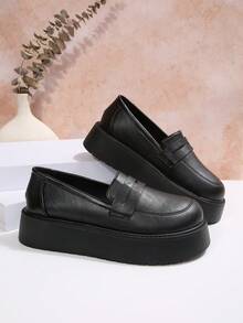 Women's Loafers And Slip-On Shoes, Vintage Thick Sole Shoes, British Academy Style Height-Increasing Versatile Shoes - Black - View 7
