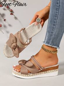 Foot Flair 女款棕色楔形厚底露趾涼鞋，波希米亞風，百搭，大尺碼，適合夏季海灘度假 - 摩卡棕 - 查看 3