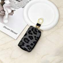 Leopard Print Car Key Cover, PU Leather Zipper Key Organizer Bag With Metal Key Ring, Compact Portable Unisex Key Pouch, Can Store Car Keys, Cards And Coins, Suitable For Daily Commute, Travel And Dating - Multicolor - View 16