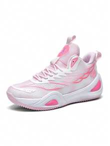 1 Pair White-Pink Gradient Dreamy Basketball Shoes, Sports Running Shoes With Shock Absorption, Soft Bounce, Breathable And Comfortable, Couple Style, Pink Youthful - White Powder - View 7
