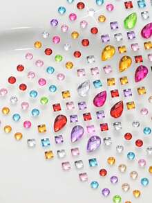 Random 1/4 Sheets Y2K Colorful Face Gem Stickers, Multi-Color Heart, Star, Teardrop Rhinestone Self-Adhesive Face Jewelry Decals For Festival Party, Cosplay, Christmas, Halloween Makeup, Body Eye Decoration And Face Diamond Stickers - Multicolor - View 6
