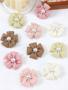 6入莫蘭迪色珍珠布藝花朵髮夾 細閃亮紋理五瓣花髮夾 韓系甜美女孩髮飾 日常搭配派對頭飾 - 彩色 - 查看 7