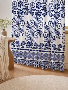 2PCS Blue Damask Floral Print High Density Mesh Curtains, Light Filtering Rod Pocket - Multicolor - View 5