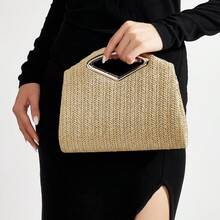 AIBBYDAR 新款女式編織手提包，度假、海灘、商務通勤百搭女款斜挎包，休閒極簡風，海灘度假必備 - 卡其色 - 查看 11